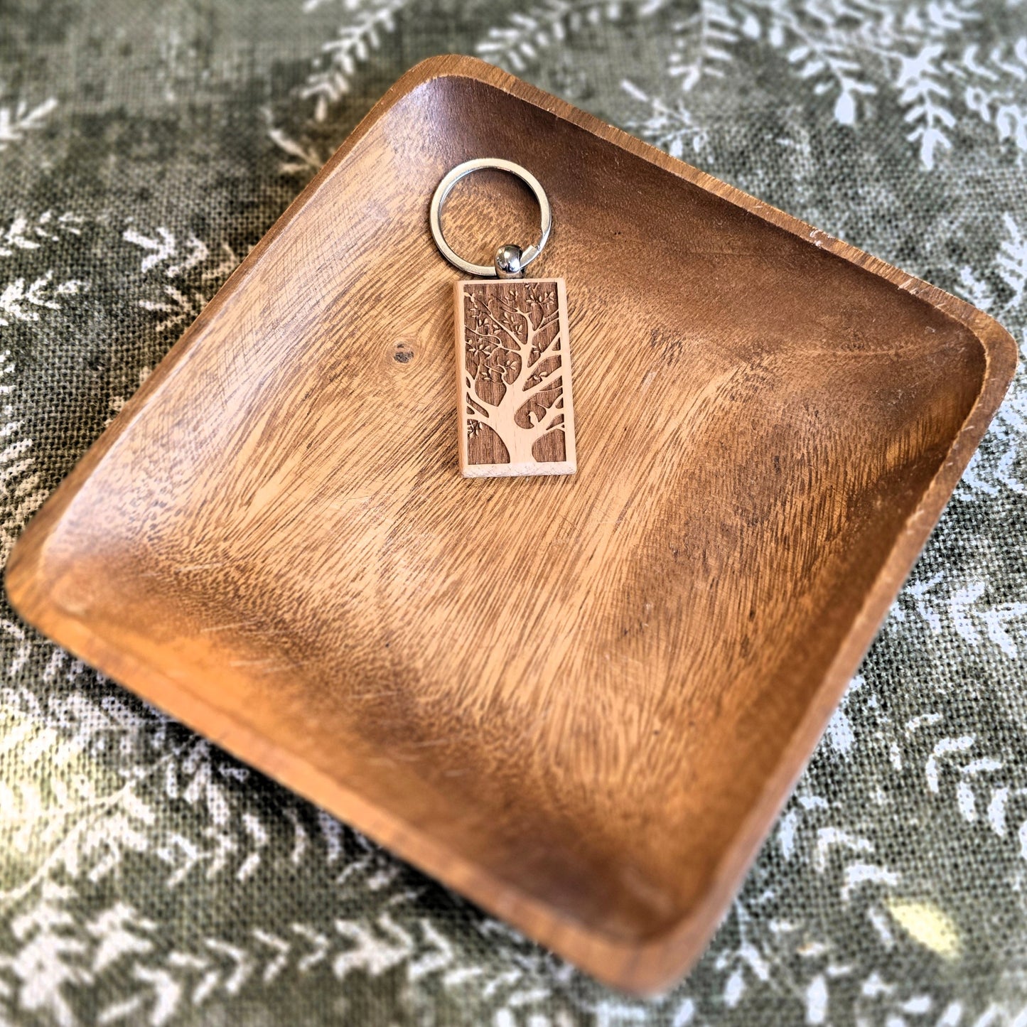 Engraved Tree - Beech Wood Keychain