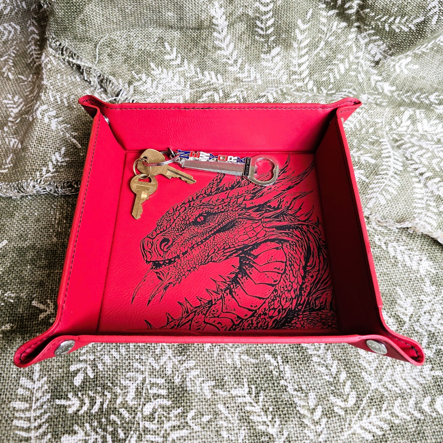 Dragon Leatherette Snap Tray - 9.75x9.75 Dice & Trinket Tray