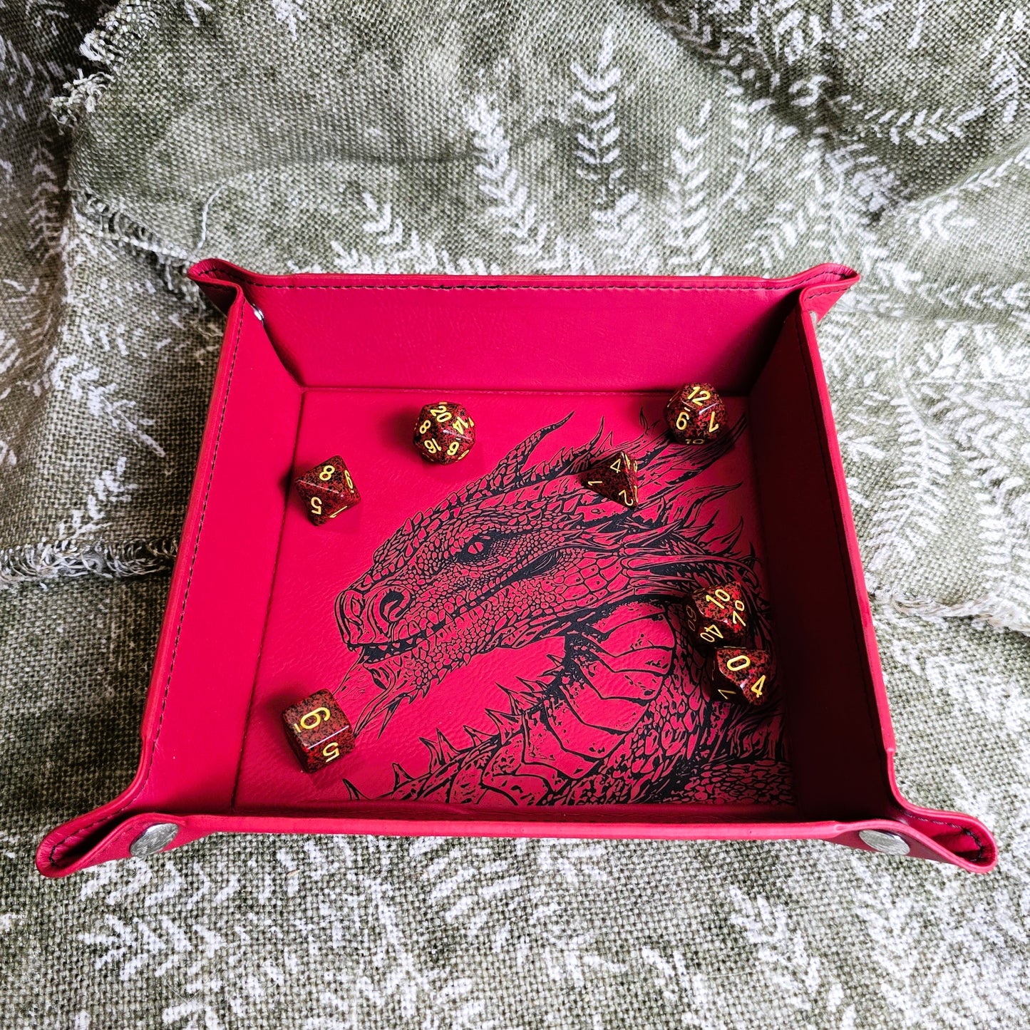 Dragon Leatherette Snap Tray - 9.75x9.75 Dice & Trinket Tray