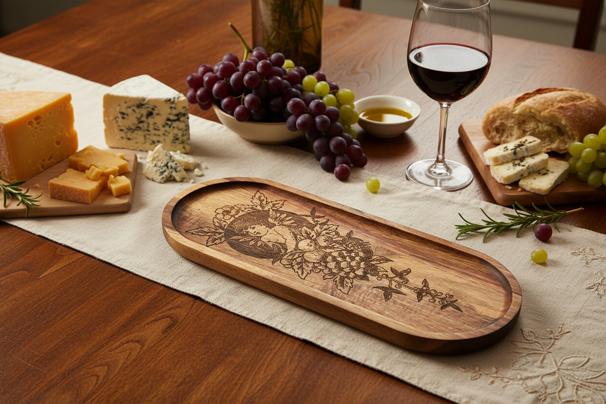 Cherub & Grape Vine Acacia Tray