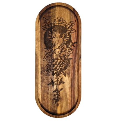 Wooden cutting board with engraved design on a transparent background