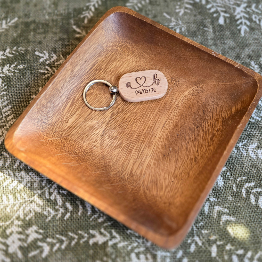 Personalized Beech Wood Initials and Heart Keychain