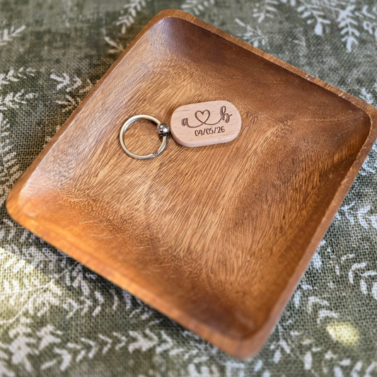 Personalized Beech Wood Initials and Heart Keychain