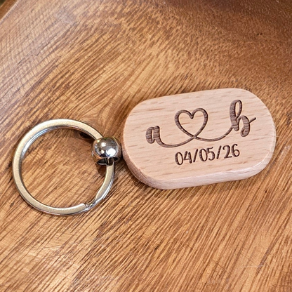 Personalized Beech Wood Initials and Heart Keychain
