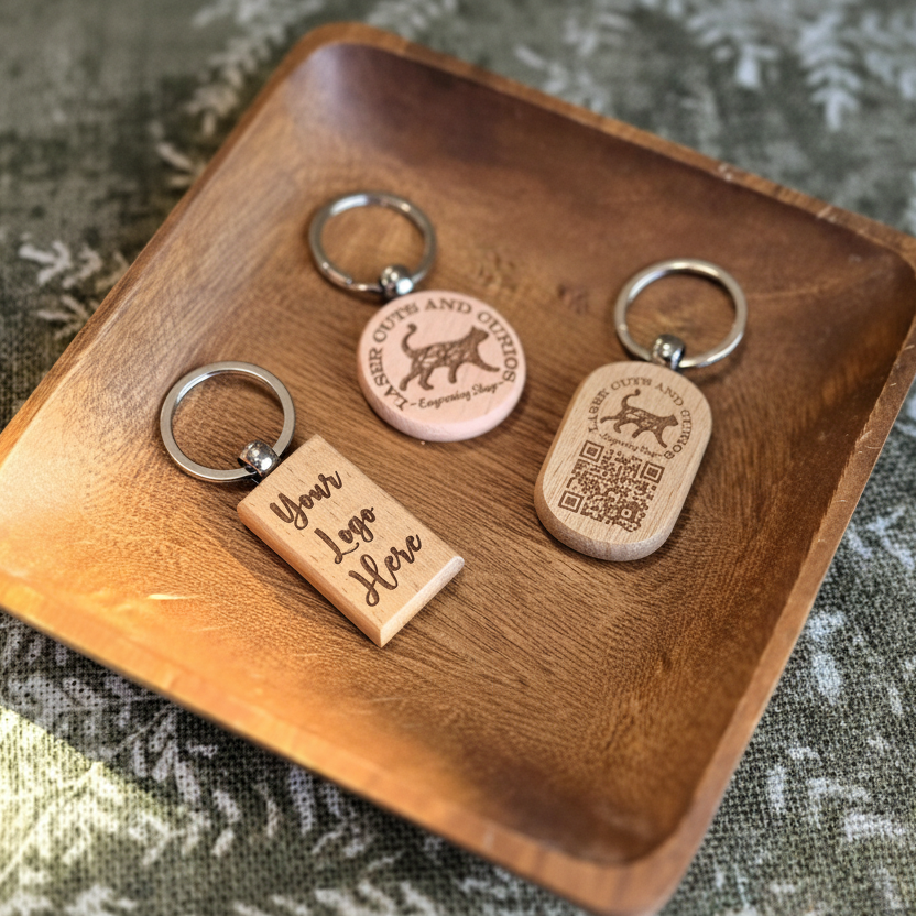 B2B styled product photo of three custom keychains