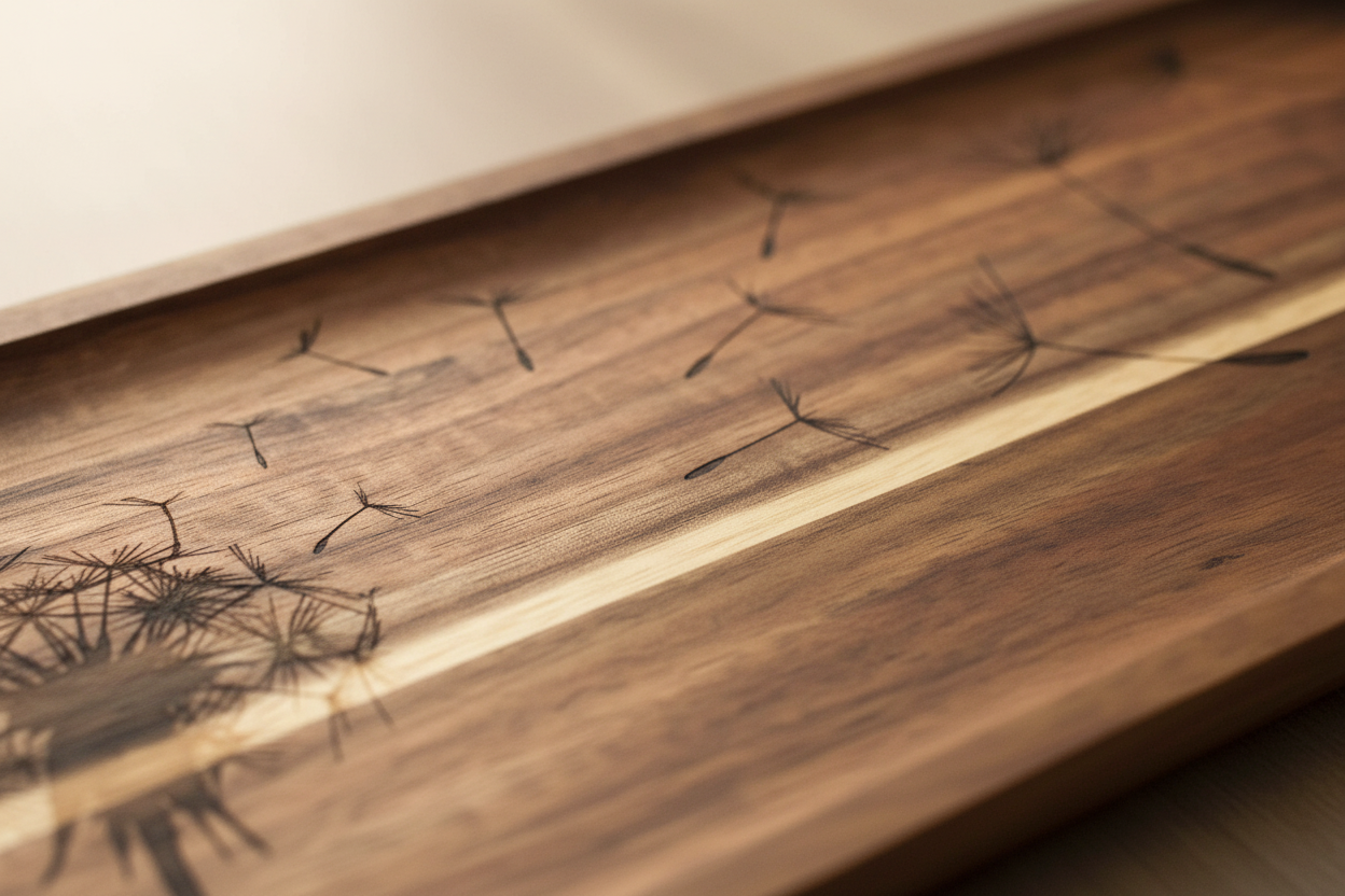 Close-up of Dandelion Acacia Tray