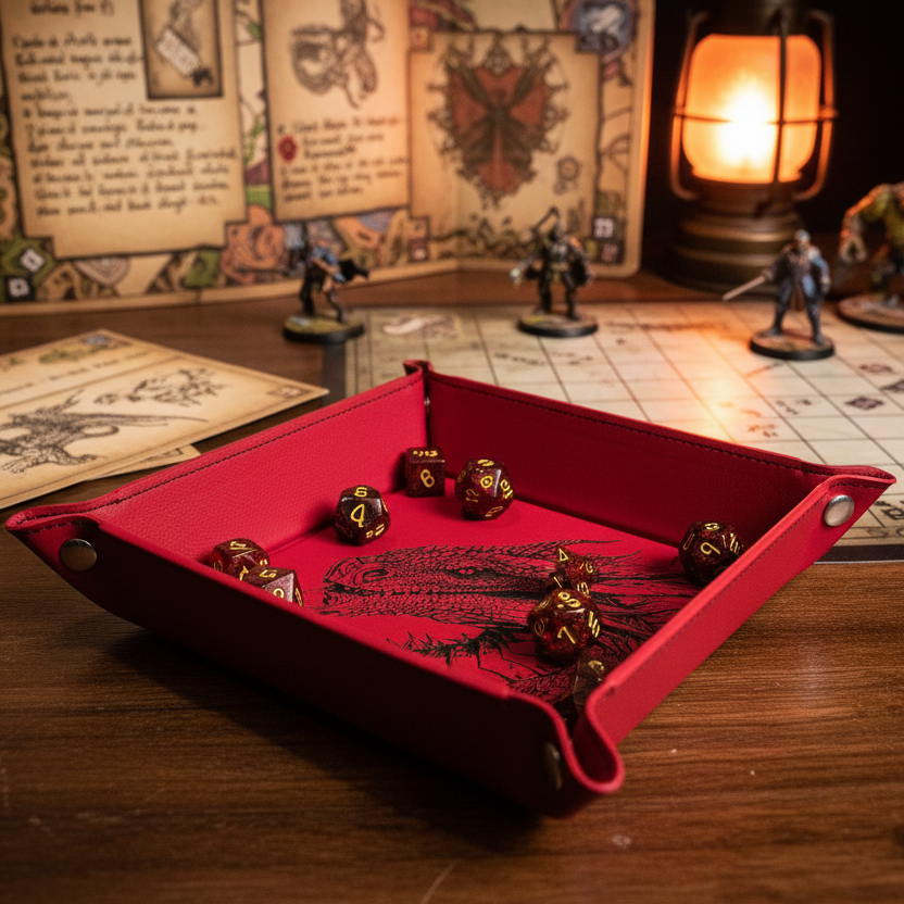 Dragon dice tray in use during gaming session
