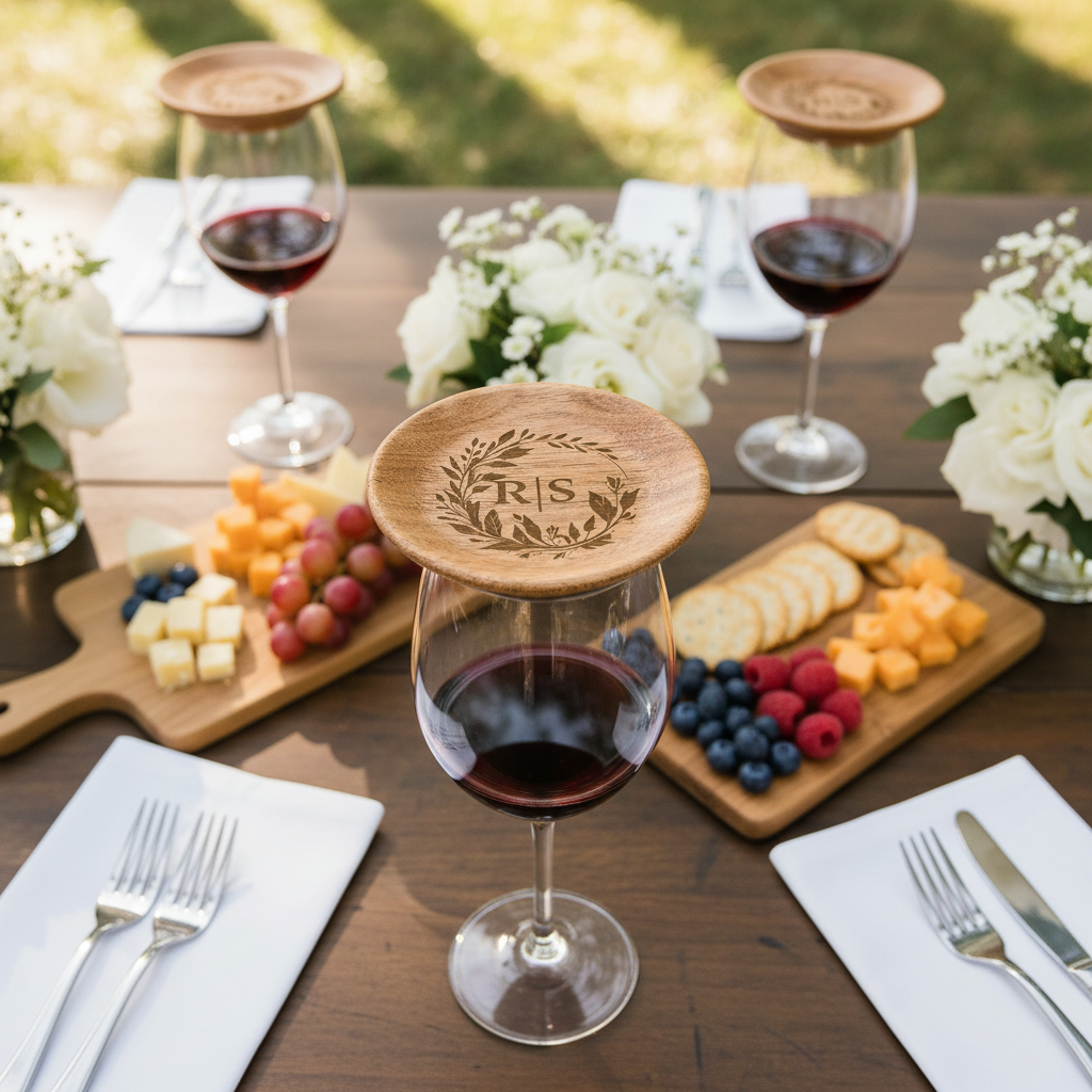 Engraved Wine Glass Topper - Concave Top View Wedding Reception