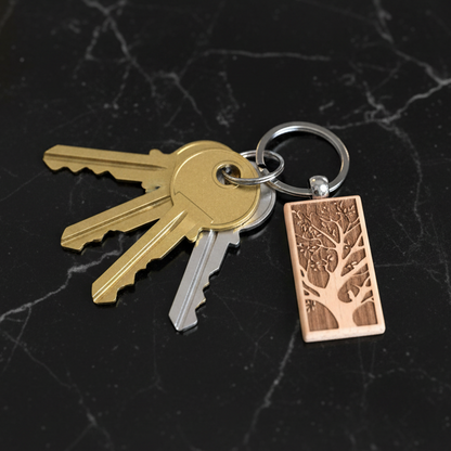Engraved Tree - Beech Wood Keychain